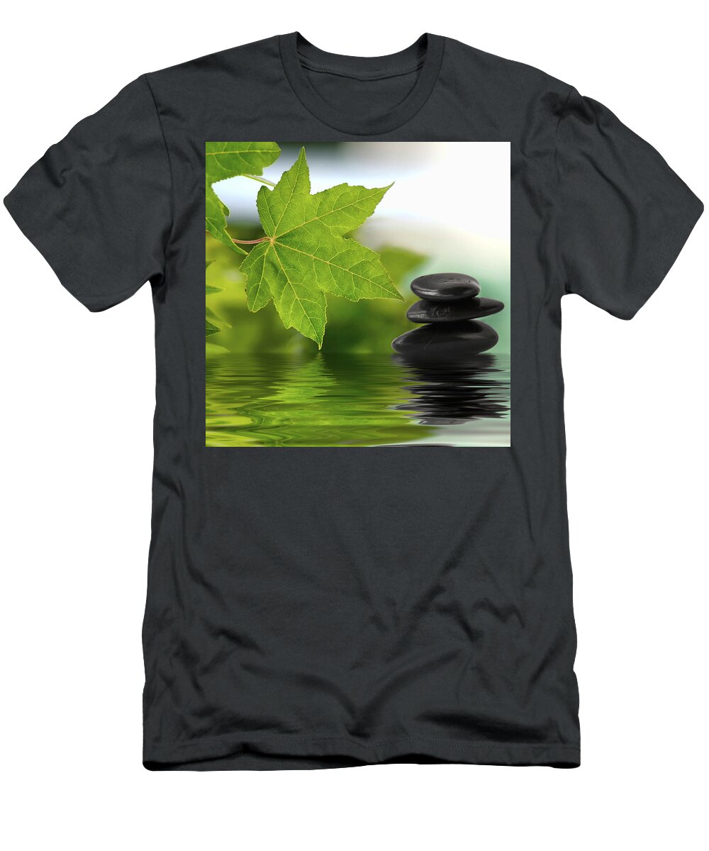 Zen T-Shirt featuring the photograph Zen stones on water by Paulo Goncalves