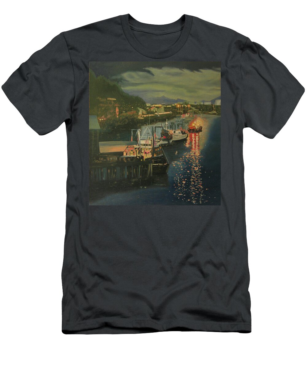 Juneau Alaska T-Shirt featuring the painting An Evening in Juneau Alaska by Thu Nguyen