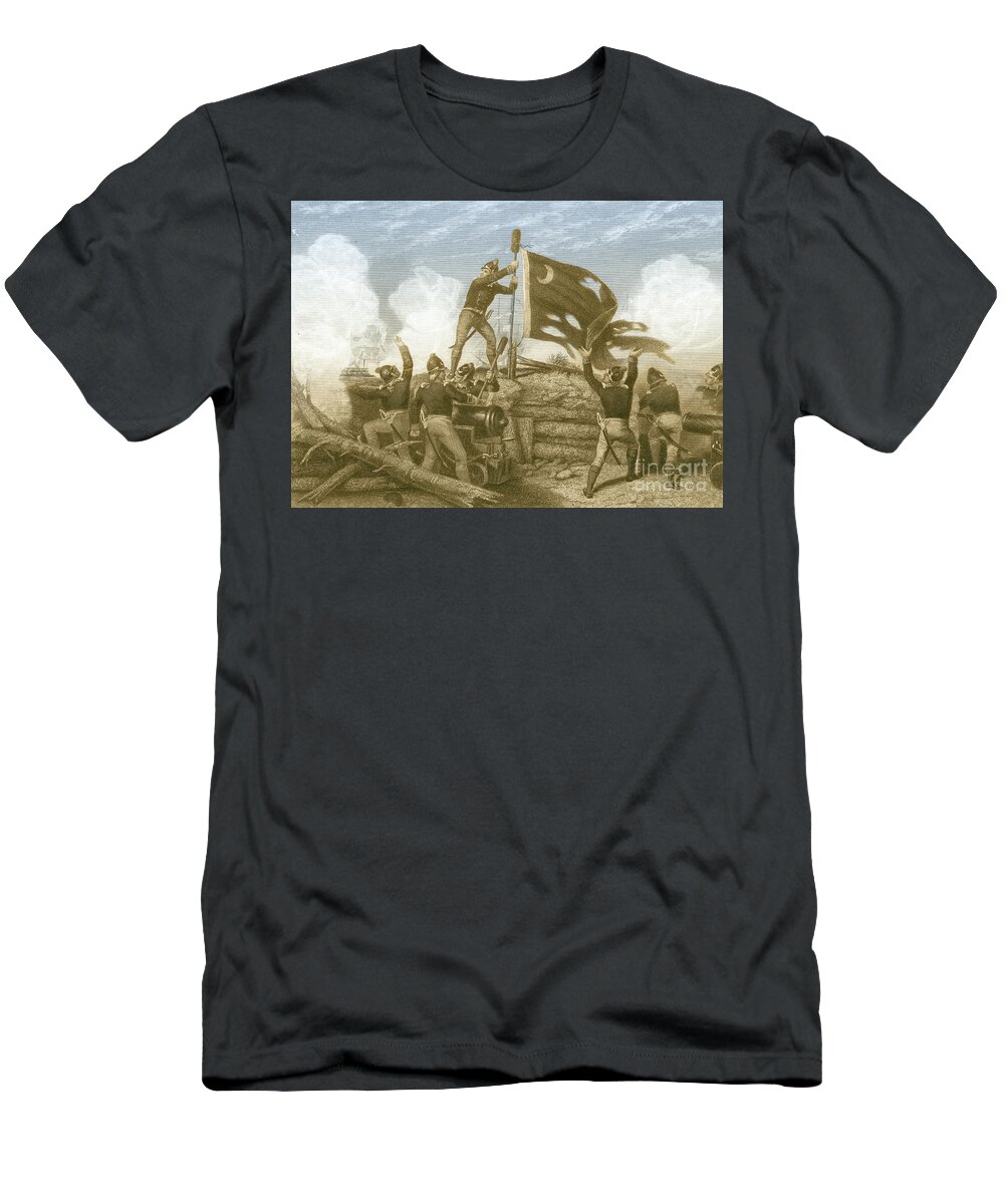 History T-Shirt featuring the photograph Defense Of Fort Moultrie, 1776 #1 by Photo Researchers