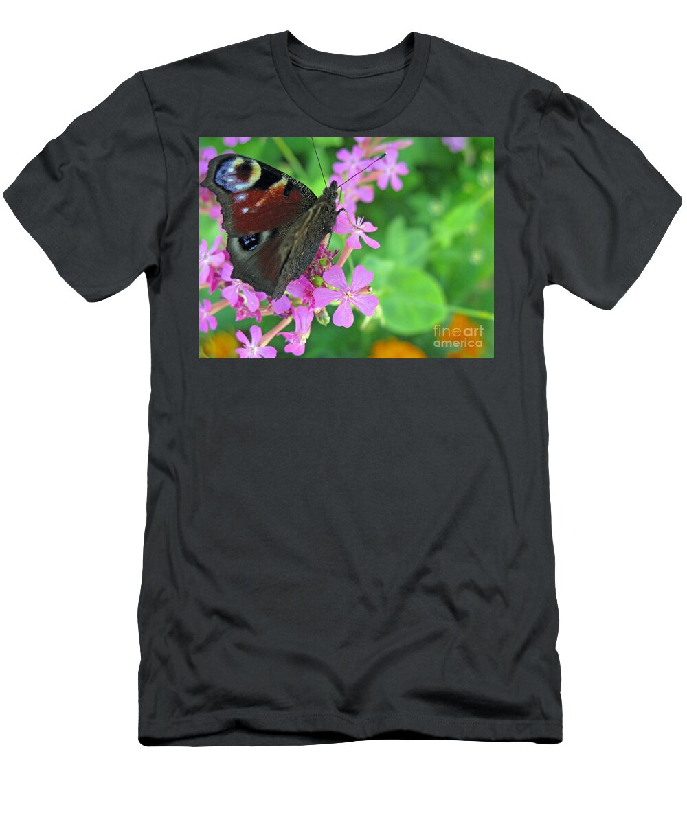 Nature T-Shirt featuring the photograph A Butterfly on the Pink Flower 2 by Ausra Huntington nee Paulauskaite