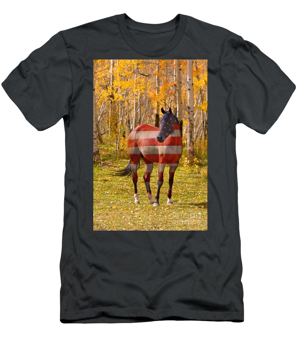 American; America; Usa; Flags; Horses; Red White And Blue' T-Shirt featuring the photograph American Bred by James BO Insogna