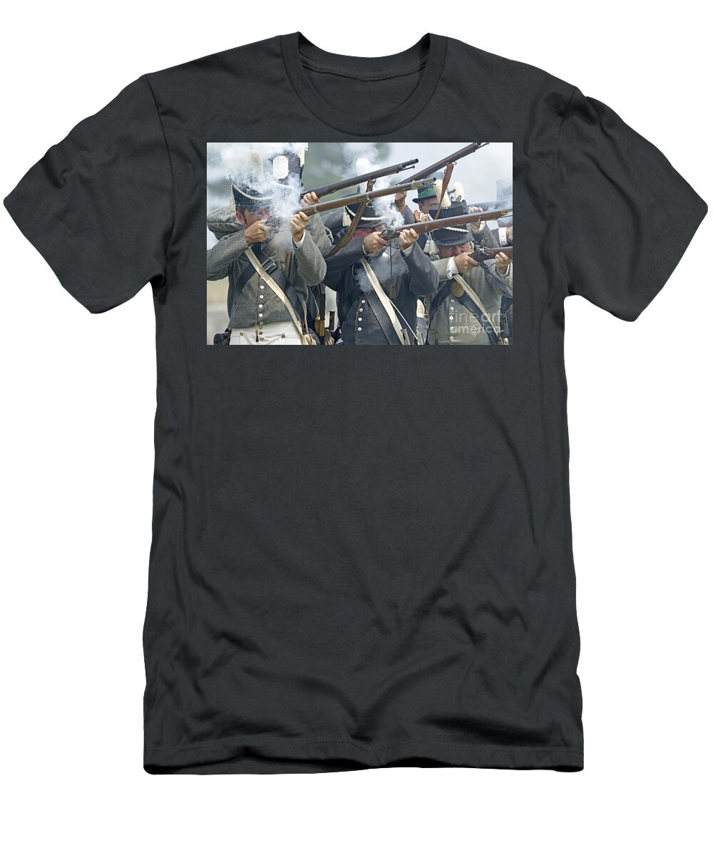 War Of 1812 T-Shirt featuring the photograph American Infantry Firing by JT Lewis