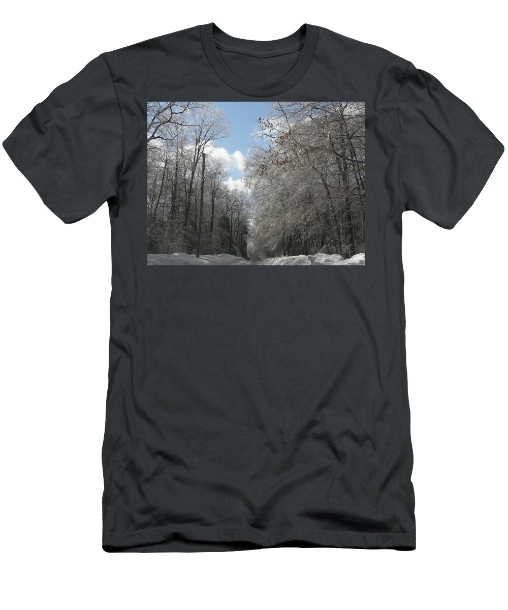 Ice T-Shirt featuring the photograph Back Roads of Connecticut after an ice and snow storm by Kim Galluzzo