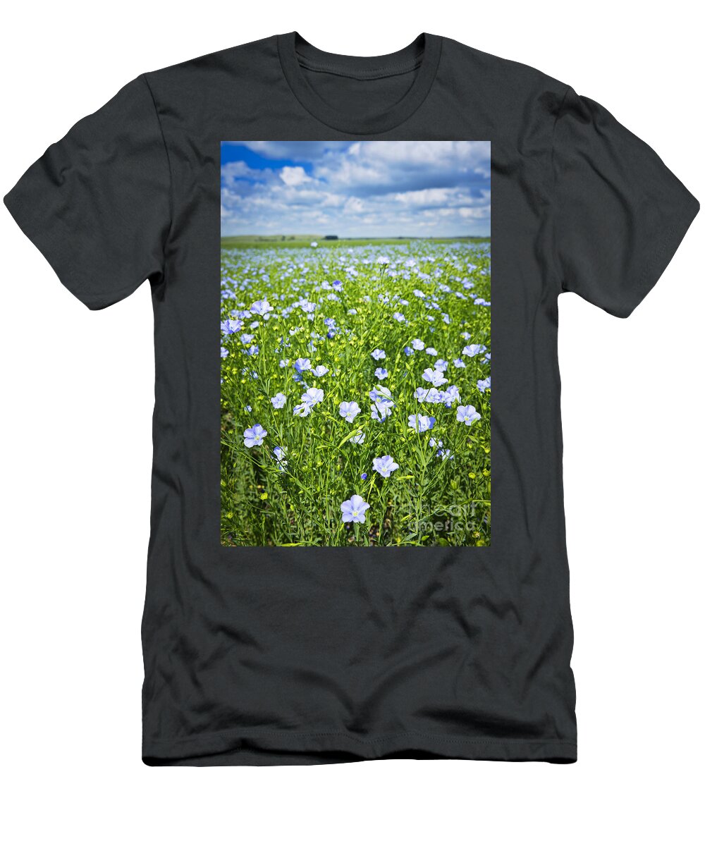 Flax T-Shirt featuring the photograph Blooming flax field 2 by Elena Elisseeva