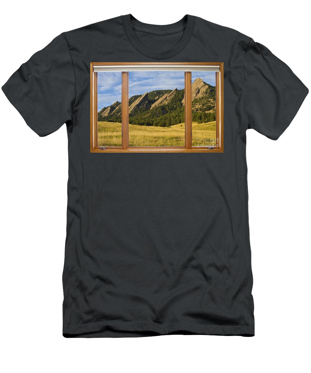 Flatiron T-Shirt featuring the photograph Boulder Colorado Flatirons Window Scenic View by James BO Insogna