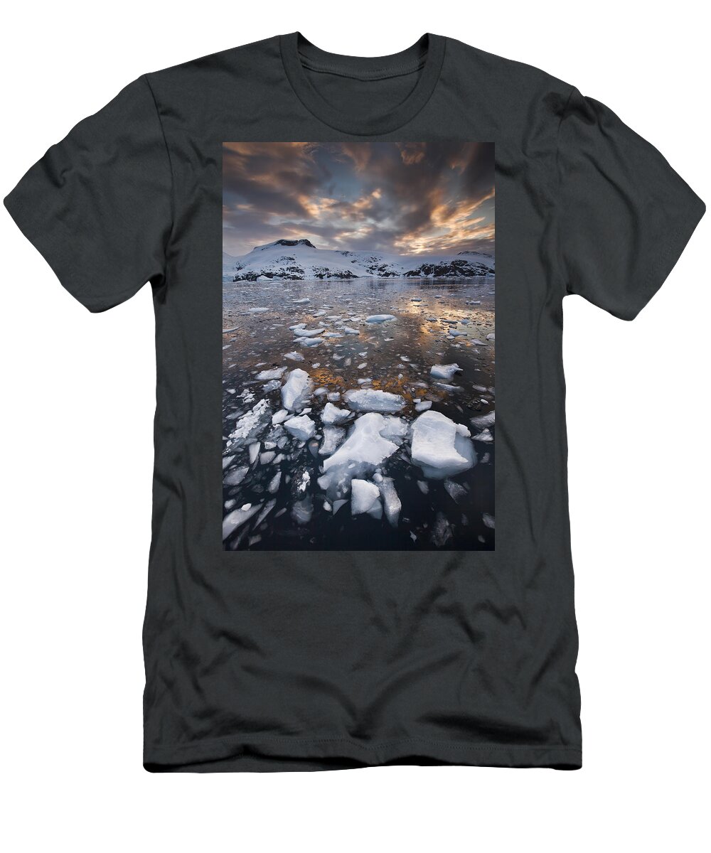 00451400 T-Shirt featuring the photograph Brash Ice At Sunset Cierva Cove by Colin Monteath