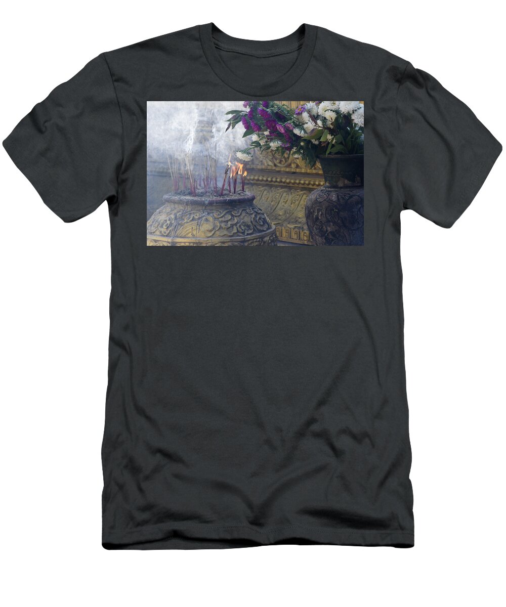 Buddha T-Shirt featuring the photograph Burning Incense by Michele Burgess