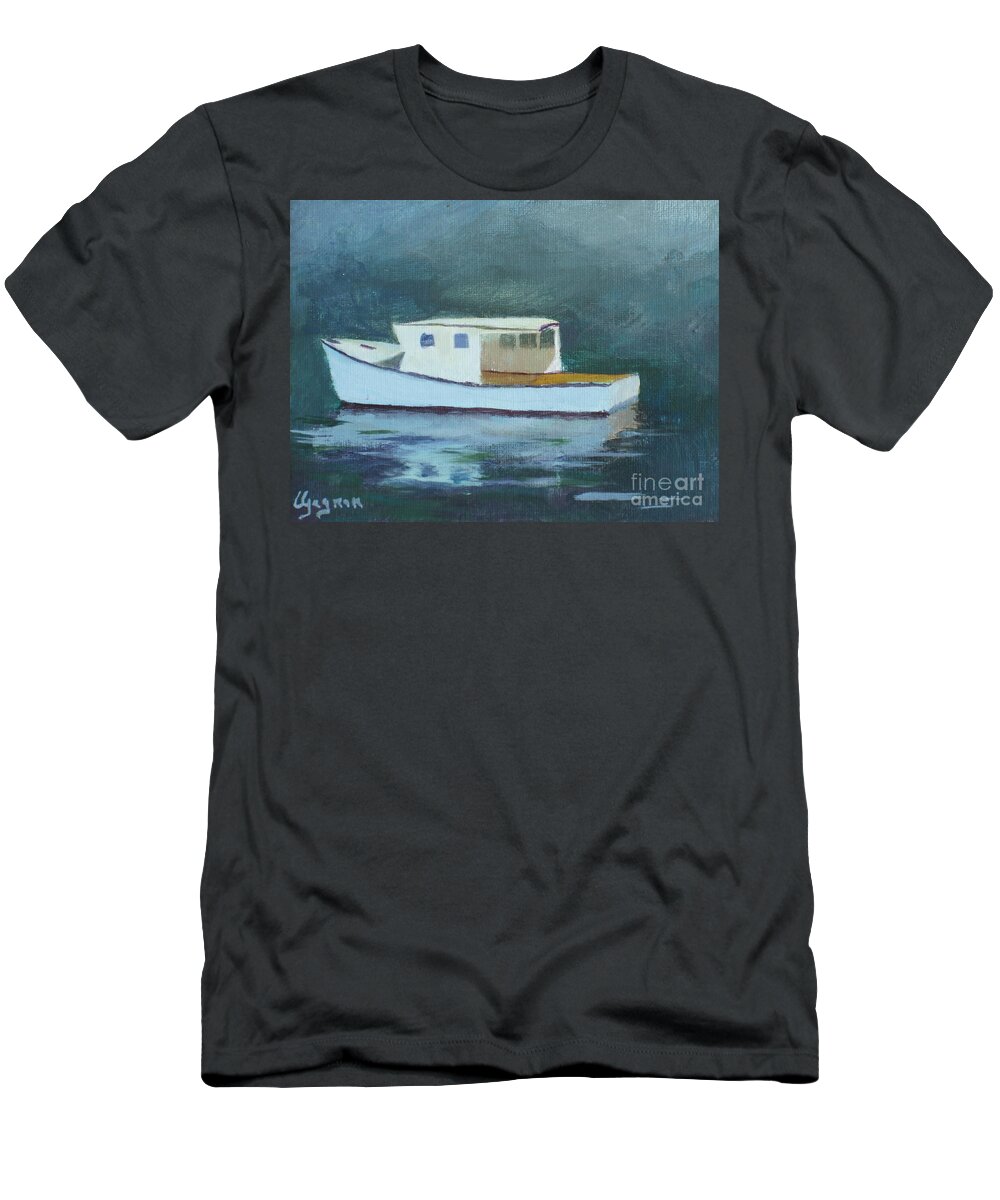 Gloucester Harbor T-Shirt featuring the painting Captain Tom by Claire Gagnon