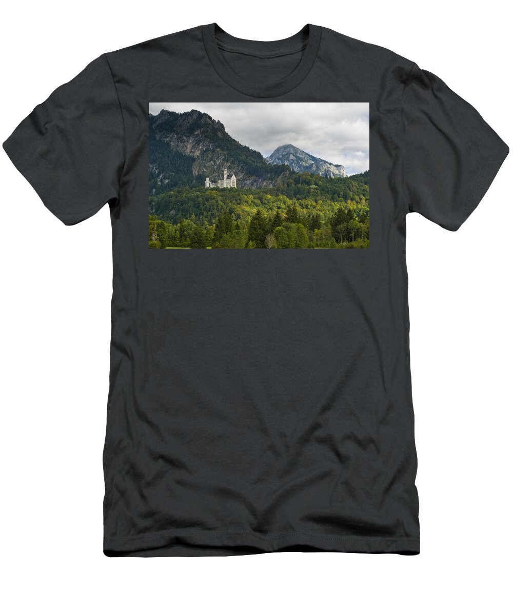 Ancient T-Shirt featuring the photograph Castle Neuschwanstein with alps in the background by U Schade