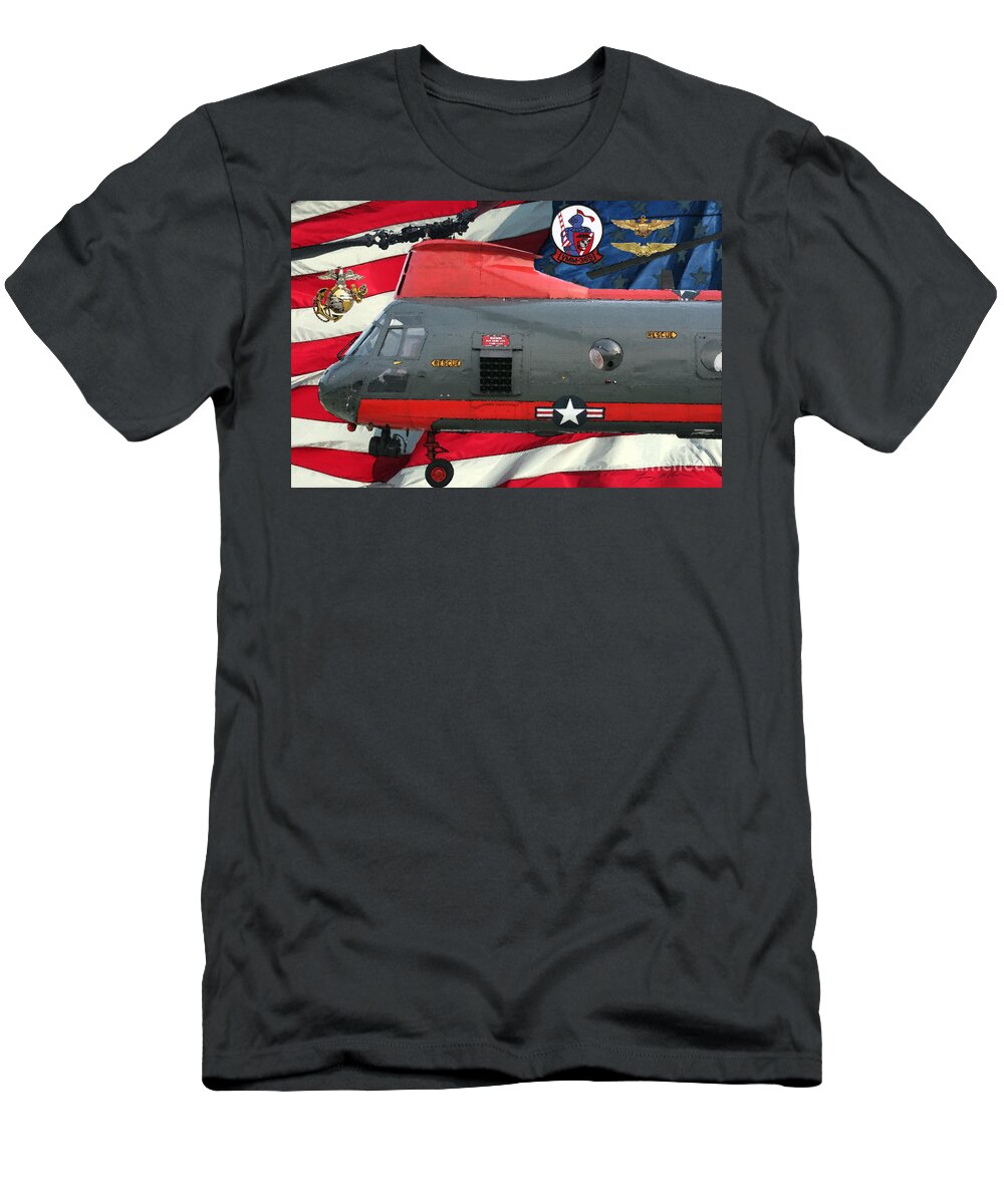 Ch-46 T-Shirt featuring the digital art CH-46 Sea Knight USMC NC by Tommy Anderson