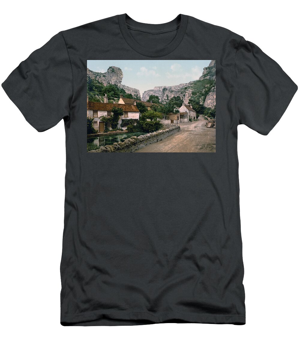 England T-Shirt featuring the photograph Cheddar - England - Village and Lion Rock by International Images