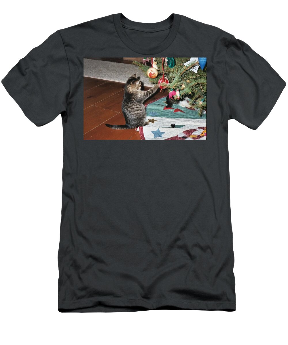 Christmas T-Shirt featuring the photograph Christmas Kitten Playtime by Kim Galluzzo