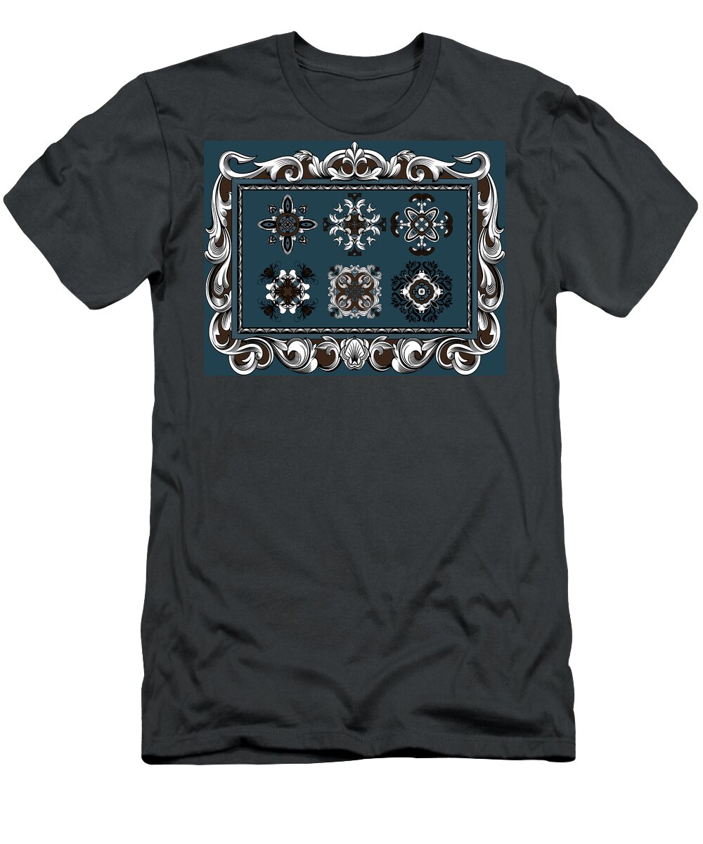 Intricate T-Shirt featuring the digital art Coffee Flowers Ornate Medallions 6 Piece Collage Mediterranean by Angelina Tamez