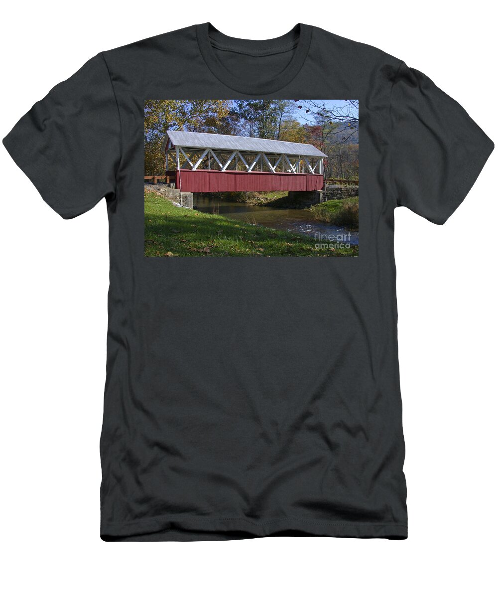 Covered Bridge T-Shirt featuring the photograph Covered Bridge in Fall by Tim Mulina