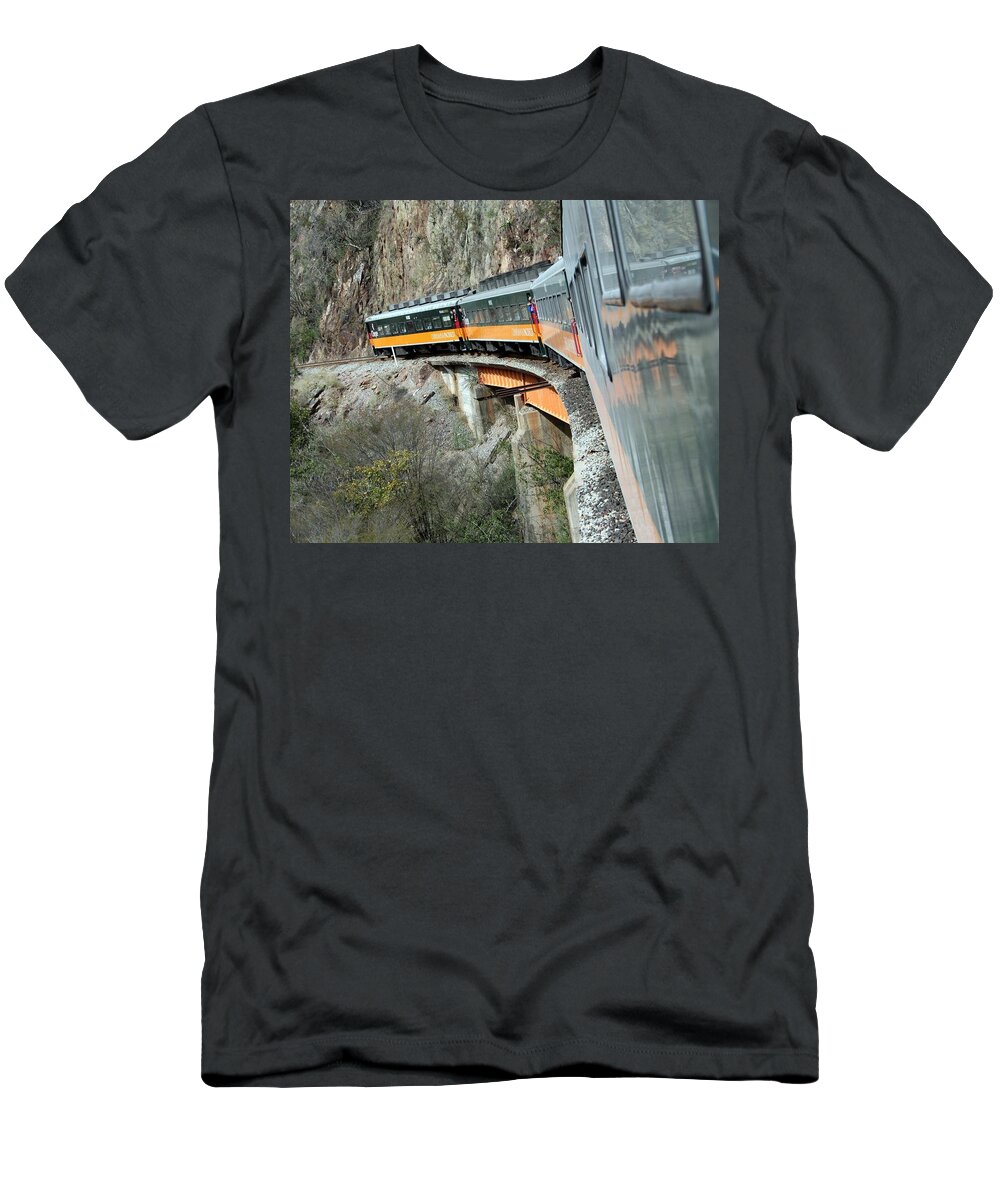 Train T-Shirt featuring the photograph Crossing the Bridge by Laurel Talabere