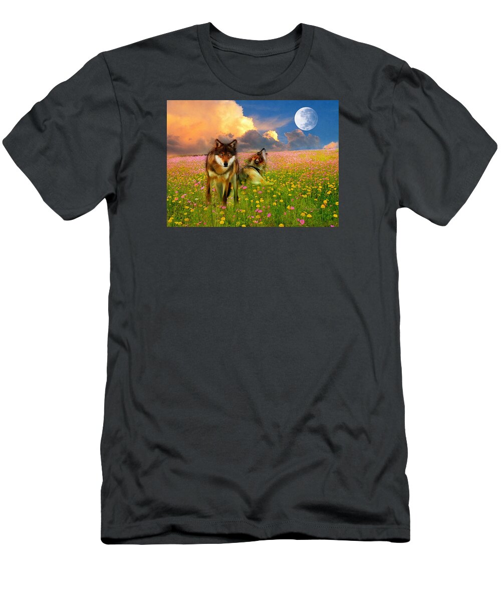 Nature T-Shirt featuring the digital art Cry At The Moon by Georgiana Romanovna