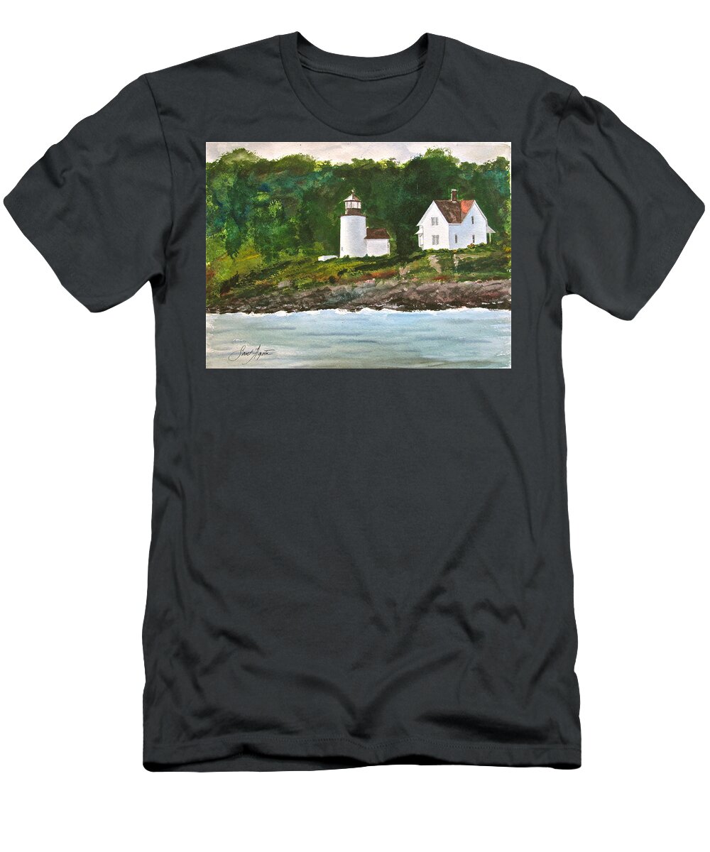 Lighthouse T-Shirt featuring the painting Curtis Island Light by Frank SantAgata