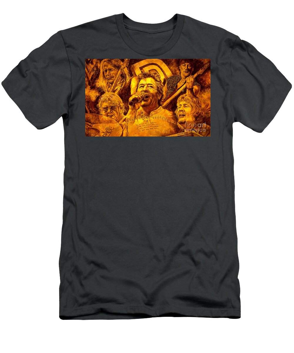Deep Purple T-Shirt featuring the painting Deep Purple in Rock by Igor Postash