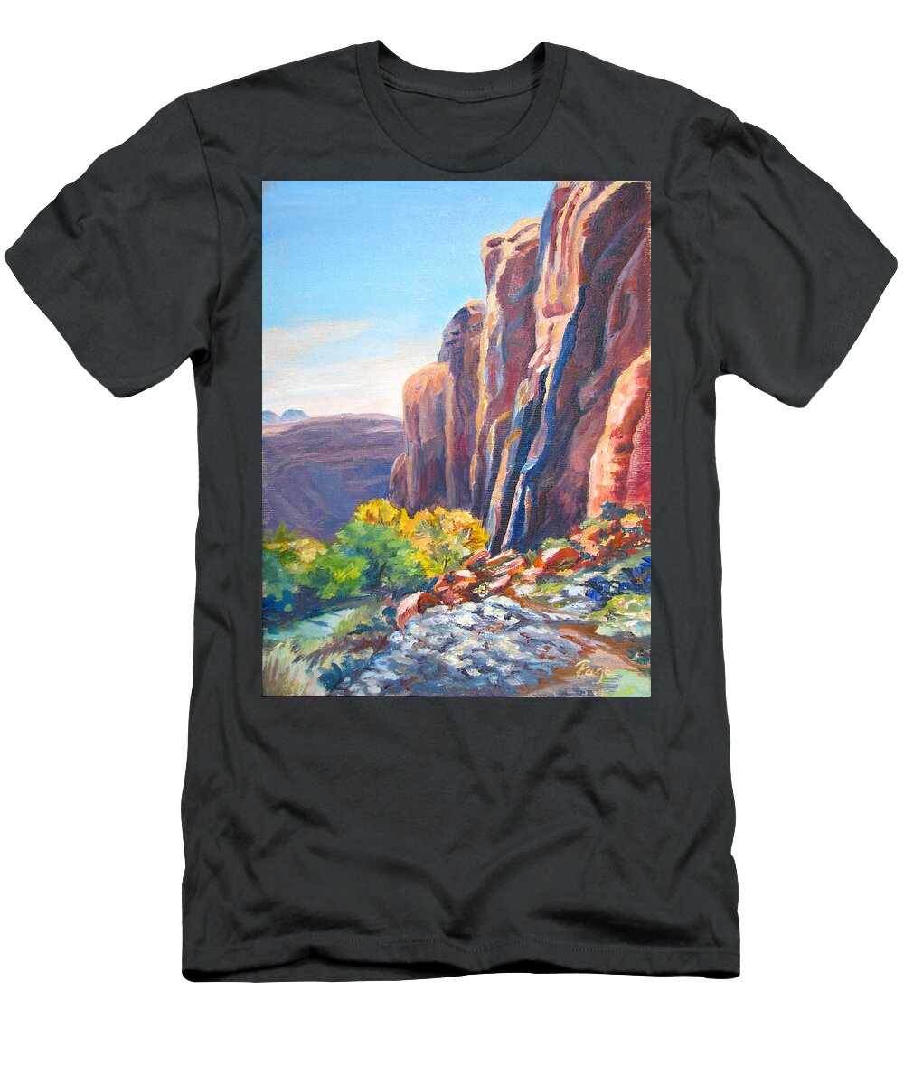 Moab T-Shirt featuring the painting Entrance to Wall Street by Page Holland