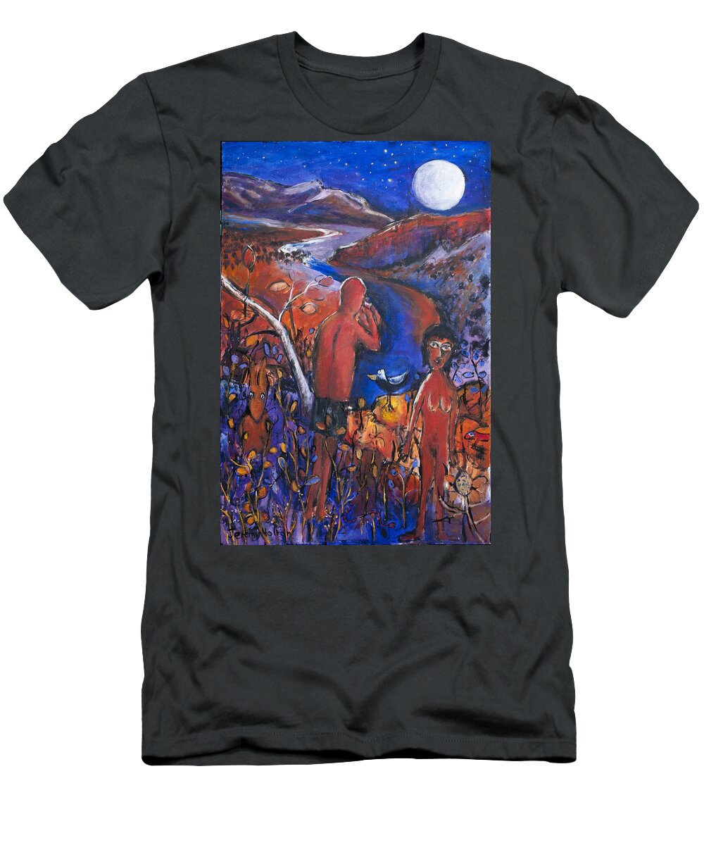 Aboriginal T-Shirt featuring the painting Full moon rising over El Questro by Jeremy Holton