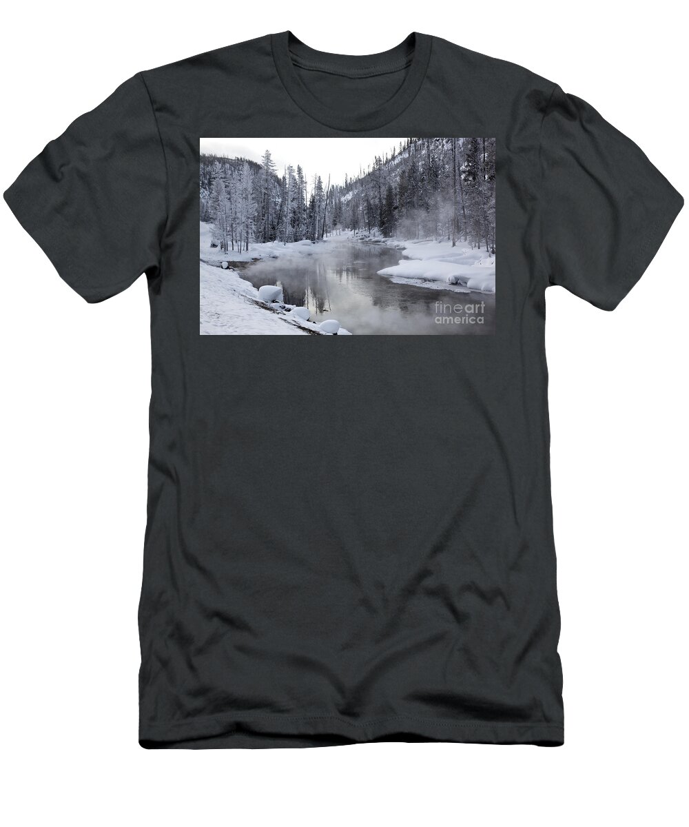 Gibbon River T-Shirt featuring the photograph Gibbon River With Mist by Greg Dimijian