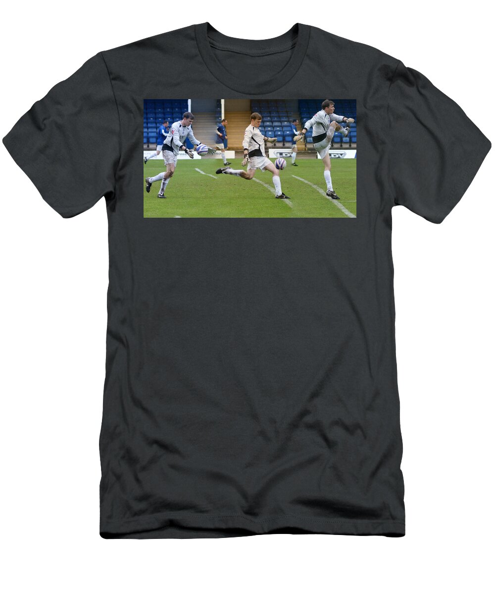 Football T-Shirt featuring the photograph Goalkeeper kicking sequence by David Birchall
