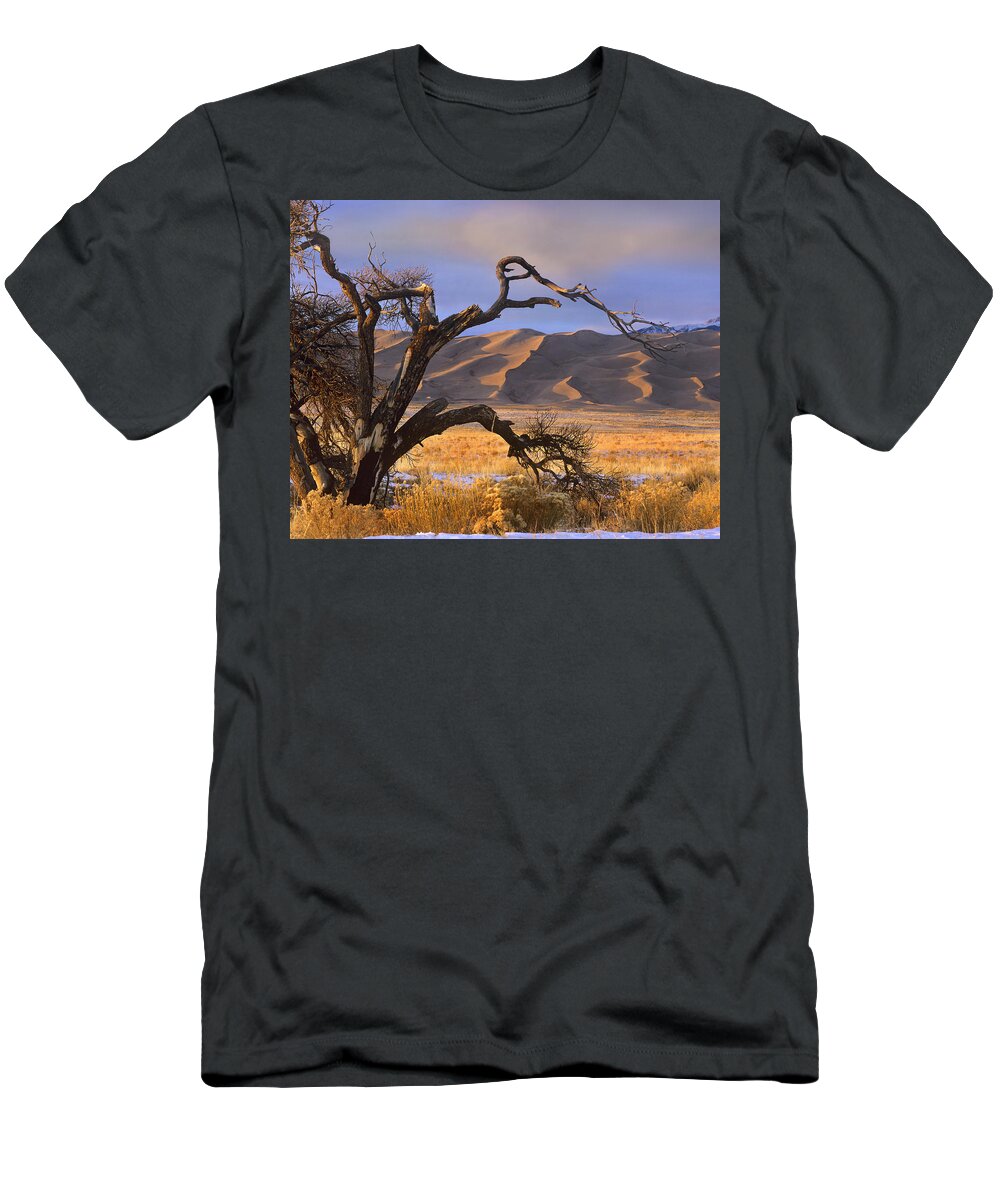 00176731 T-Shirt featuring the photograph Grasslands And Dunes Great Sand Dunes by Tim Fitzharris