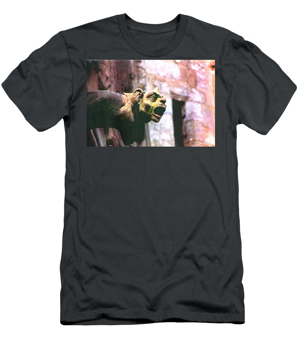 Gargoyle T-Shirt featuring the photograph Hear No Evil by Diana Haronis