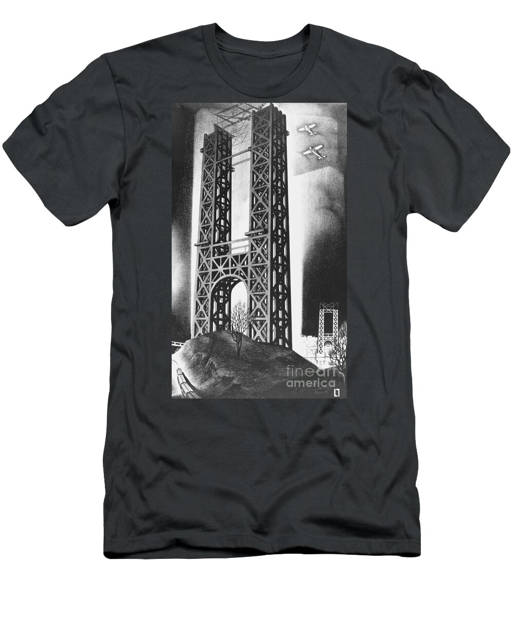 Historic T-Shirt featuring the photograph Hudson Bridge Lithograph, 1928 by Photo Researchers
