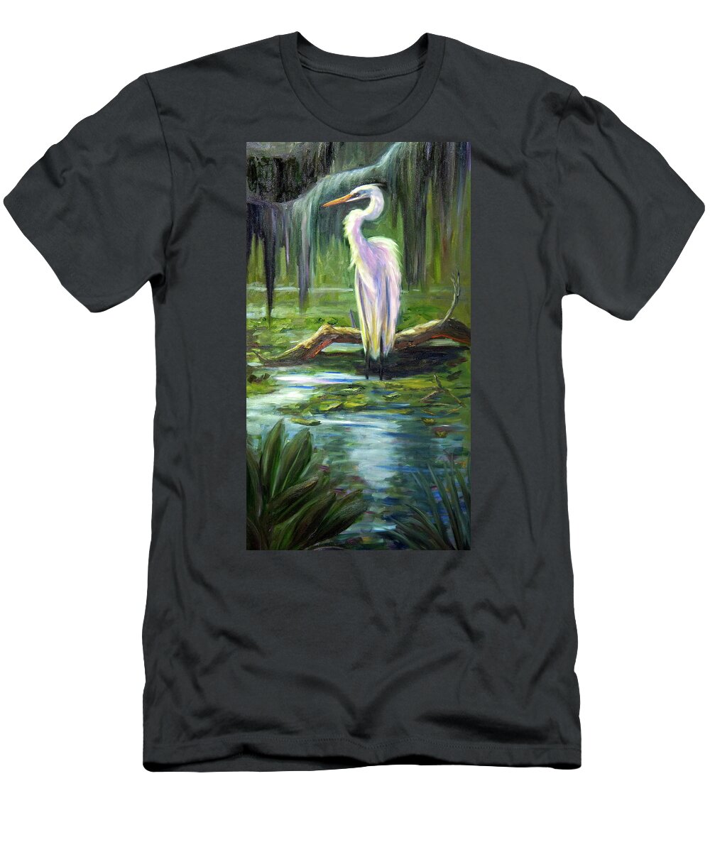 Egret T-Shirt featuring the painting Island Monarch by Marlyn Boyd