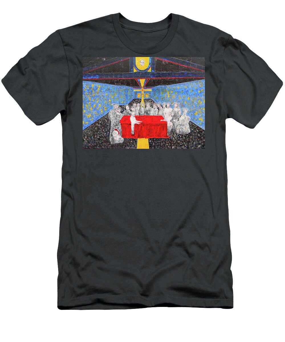 Religious Art T-Shirt featuring the painting Last Supper The Reunion by Marwan George Khoury