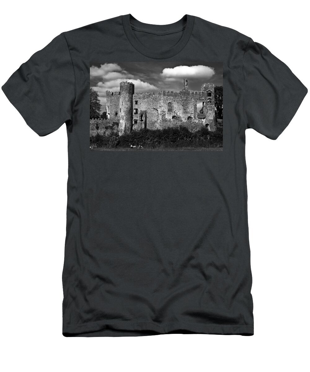 Laugharne Castle T-Shirt featuring the photograph Laugharne Castle Mono by Steve Purnell