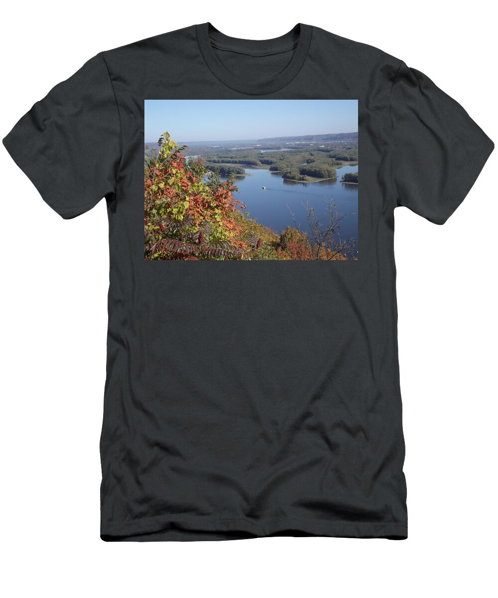 Mississippi River T-Shirt featuring the photograph Lone River Boat by Bonfire Photography