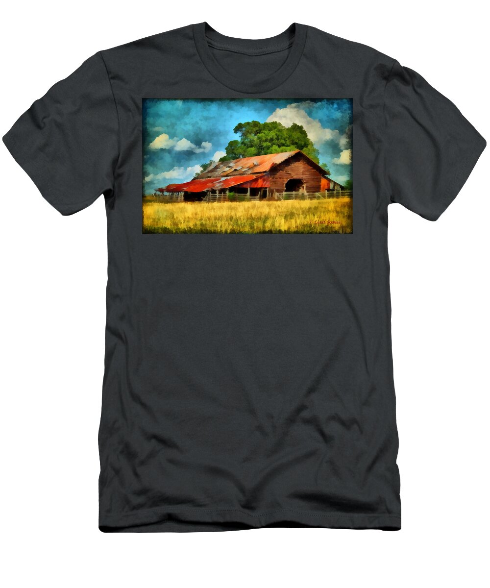 Barn T-Shirt featuring the painting Long Road Barn by Lynne Jenkins