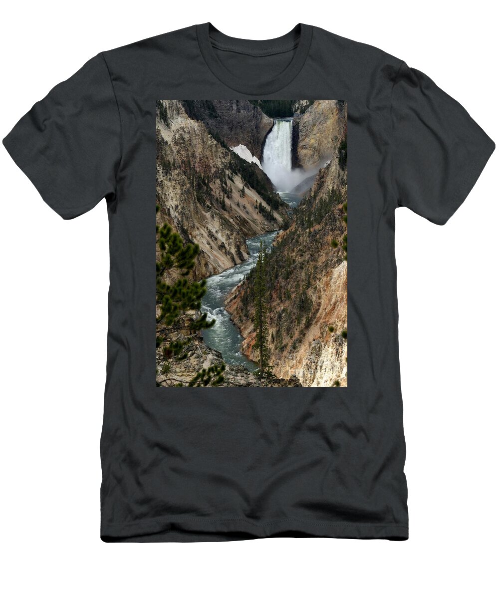 Lower Falls T-Shirt featuring the photograph Lower Falls and Yellowstone River by Living Color Photography Lorraine Lynch