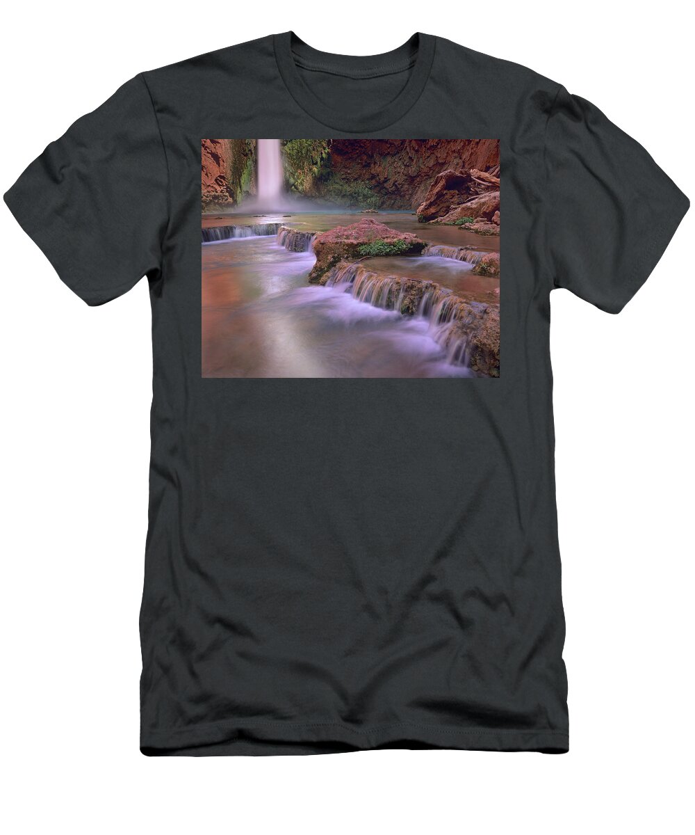 00175857 T-Shirt featuring the photograph Mooney Falls Cascading Into Havasu by Tim Fitzharris