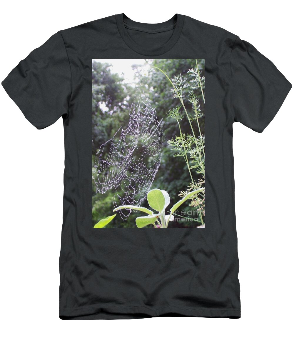 Dew Covered Spider Web T-Shirt featuring the photograph Morning Dew by Michelle Welles