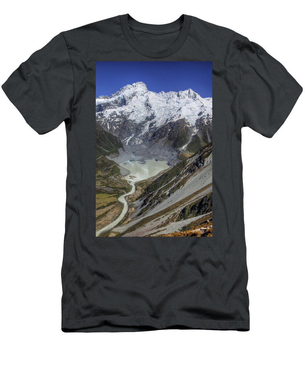 00439962 T-Shirt featuring the photograph Mount Sefton With Mueller Lake Mount by Colin Monteath