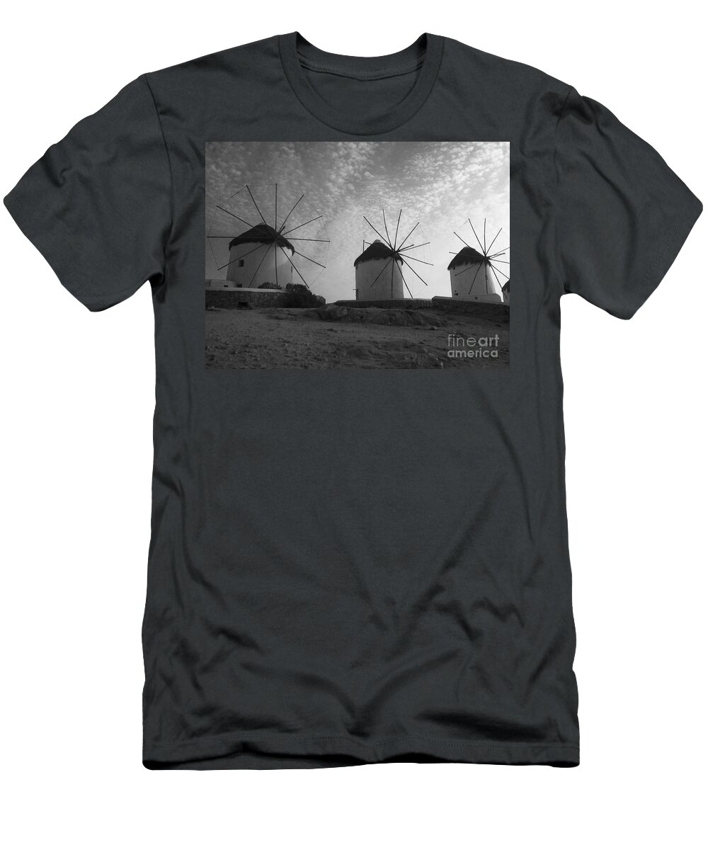 Mykonos T-Shirt featuring the photograph Mykonos Windmills by Leslie Leda