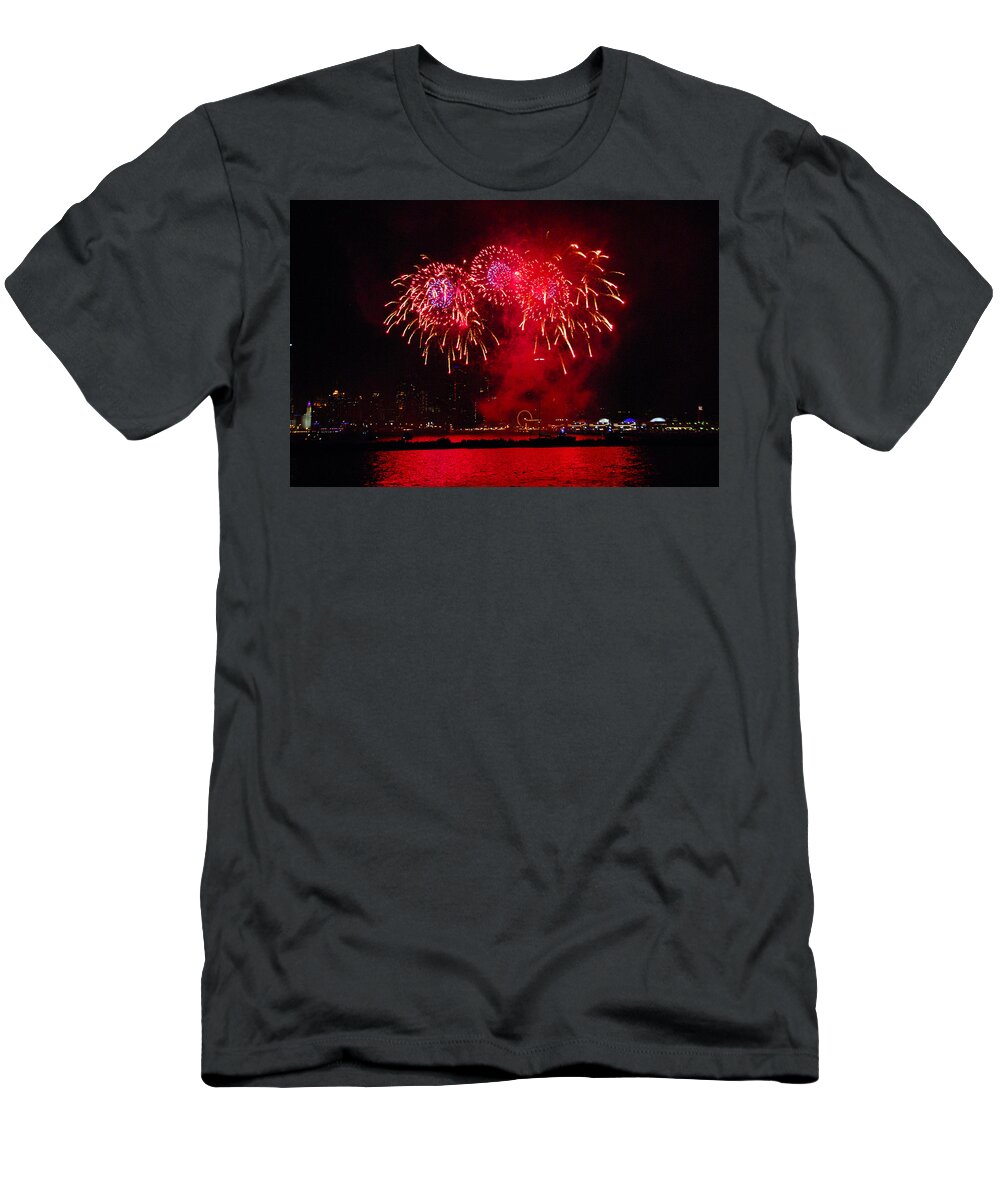 Chicago T-Shirt featuring the photograph Navy Pier Fireworks 3 by Lynn Bauer