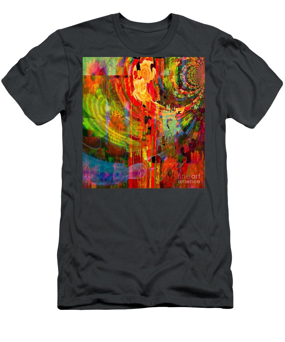 Fania Simon T-Shirt featuring the mixed media No Puzzle in Flowers by Fania Simon