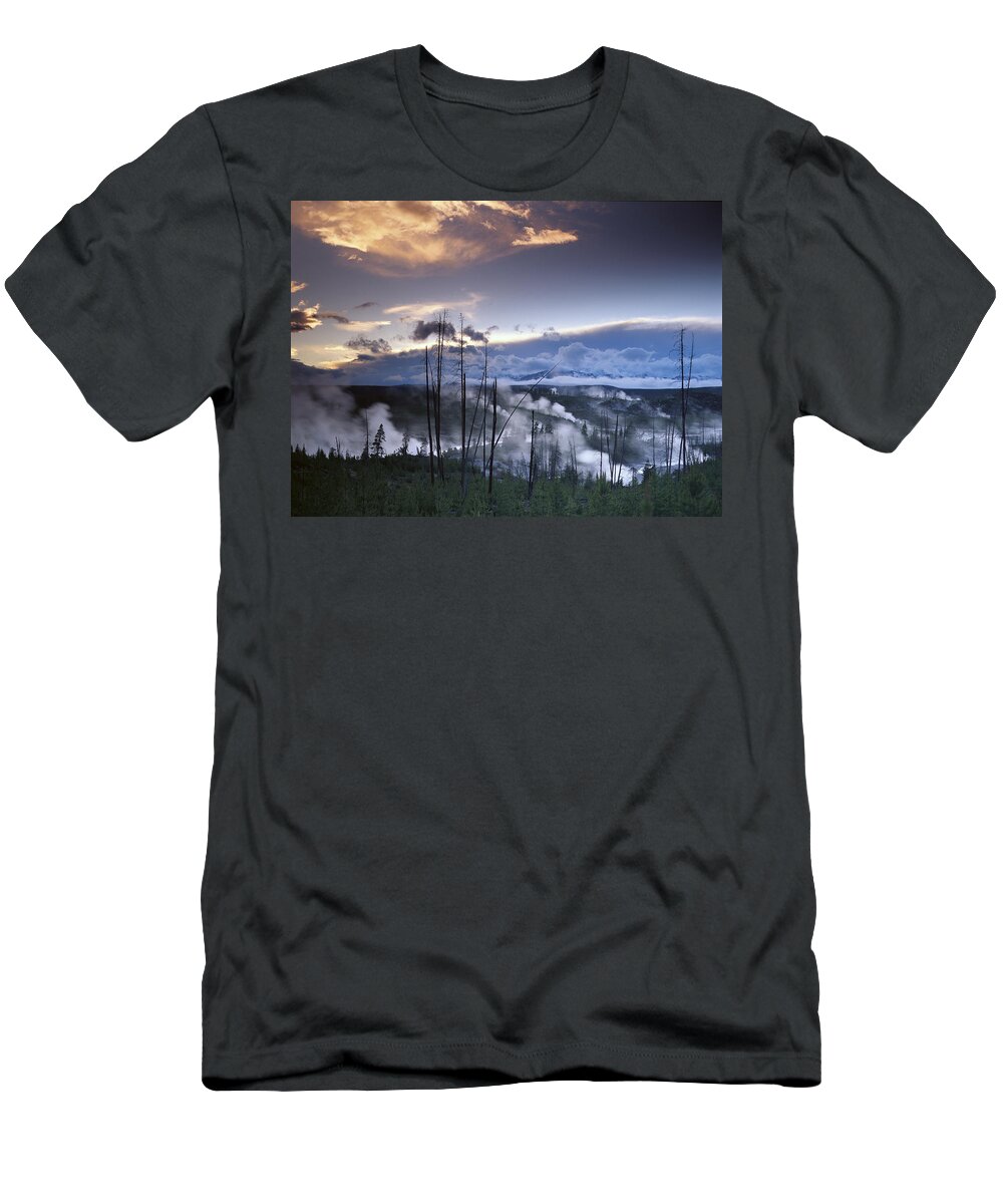 00173508 T-Shirt featuring the photograph Norris Geyser Basin With Steam Plumes by Tim Fitzharris