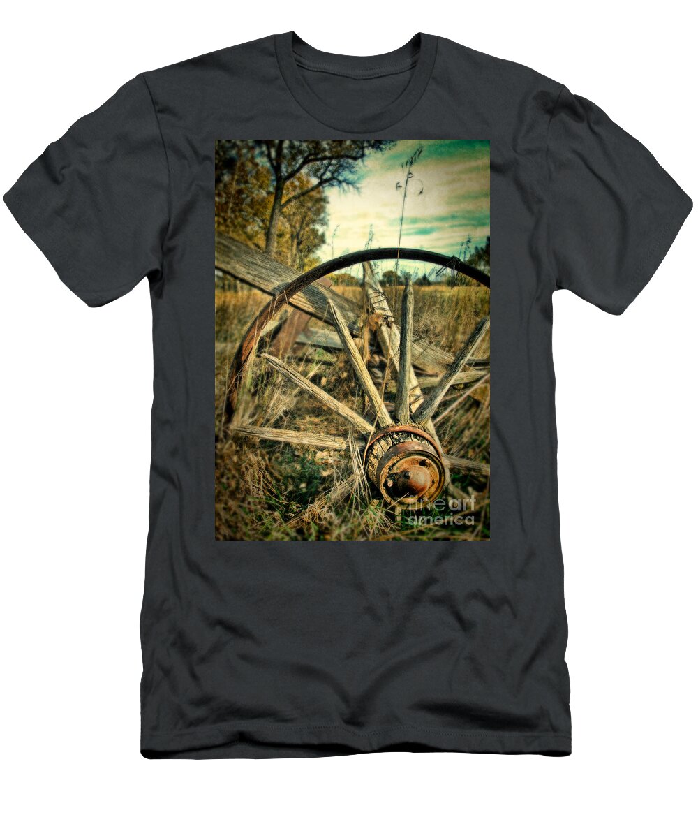 Wagon T-Shirt featuring the photograph Old Broken Wagon Wheel by Jill Battaglia