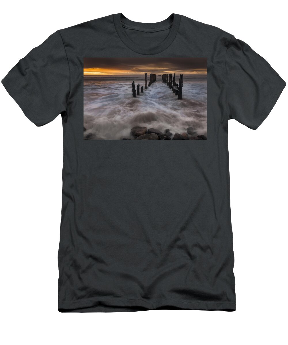 00498868 T-Shirt featuring the photograph Old Wharf At Sunrise Saint Clair Beach by Colin Monteath