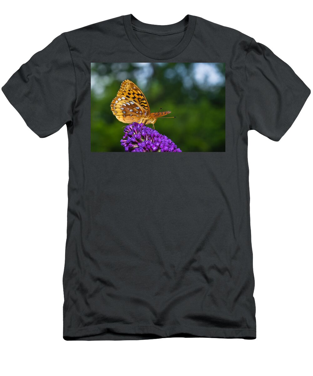 K-r T-Shirt featuring the photograph Orange Butterfly on Purple Bloom by Lori Coleman