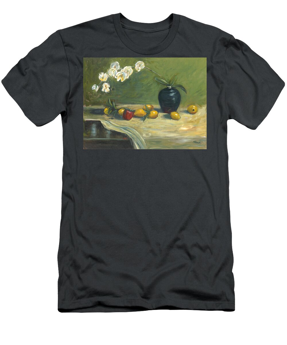 Flowers T-Shirt featuring the painting Orchids and Vase by Marlyn Boyd