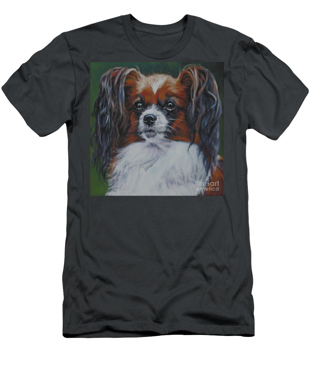 Papillon T-Shirt featuring the painting Papillon head study by Lee Ann Shepard