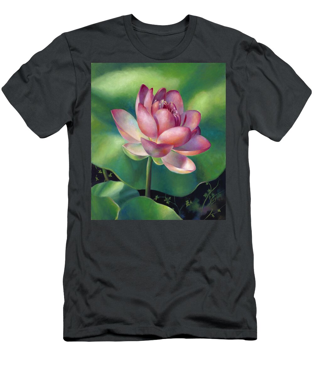 Water Lilies T-Shirt featuring the painting Pink Lotus Water Lily by Nancy Tilles
