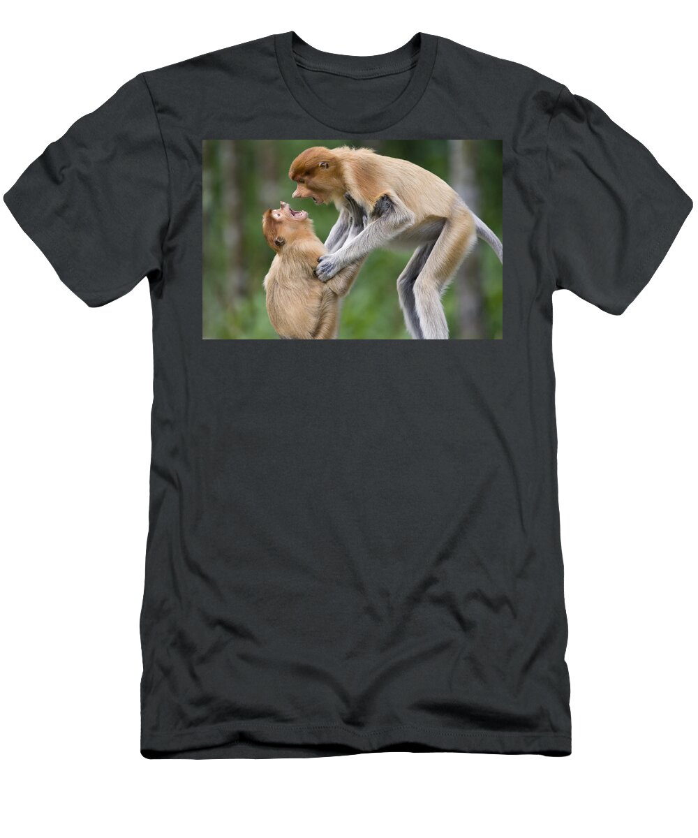 00479407 T-Shirt featuring the photograph Proboscis Monkey Juveniles Playing by Suzi Eszterhas