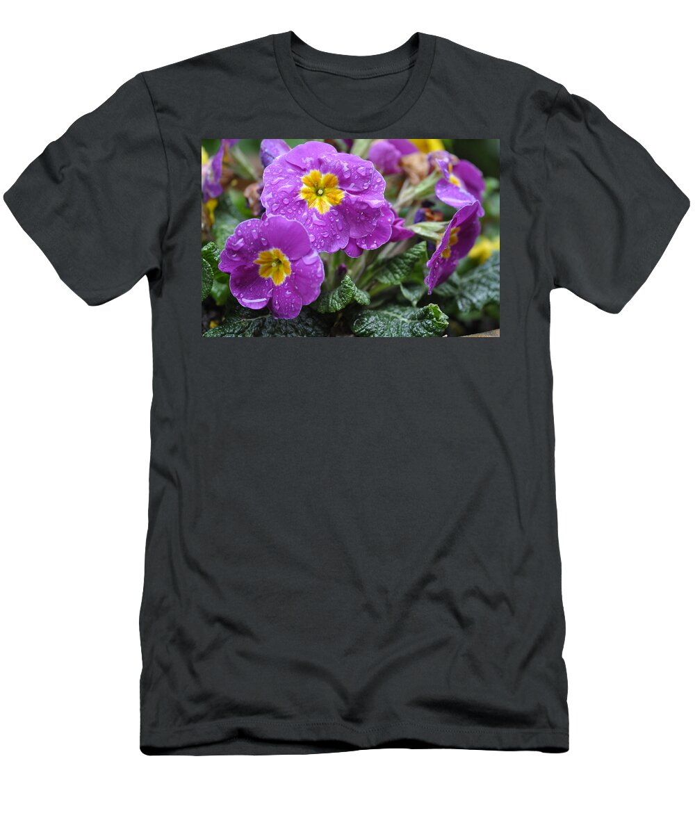 Primula T-Shirt featuring the photograph Purple Rain by Rob Hemphill
